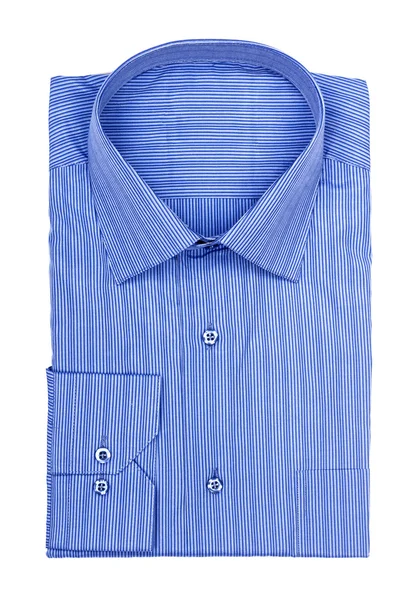 Camisa doblada con rayas azules sobre fondo blanco —  Fotos de Stock