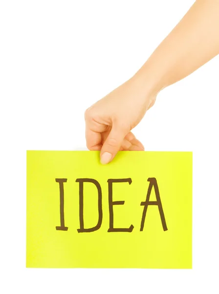 Hand hält ein Papier mit dem Wort "Idee"" — Stockfoto