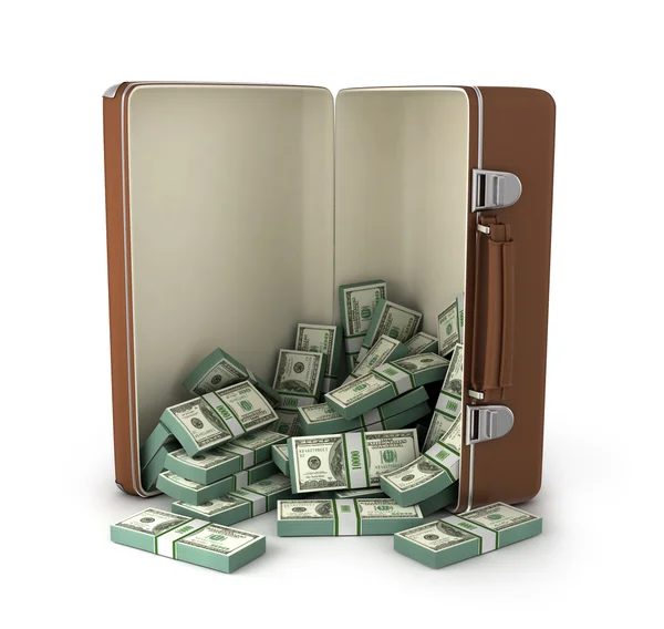 Case full of dollar on white background — Stock Photo, Image