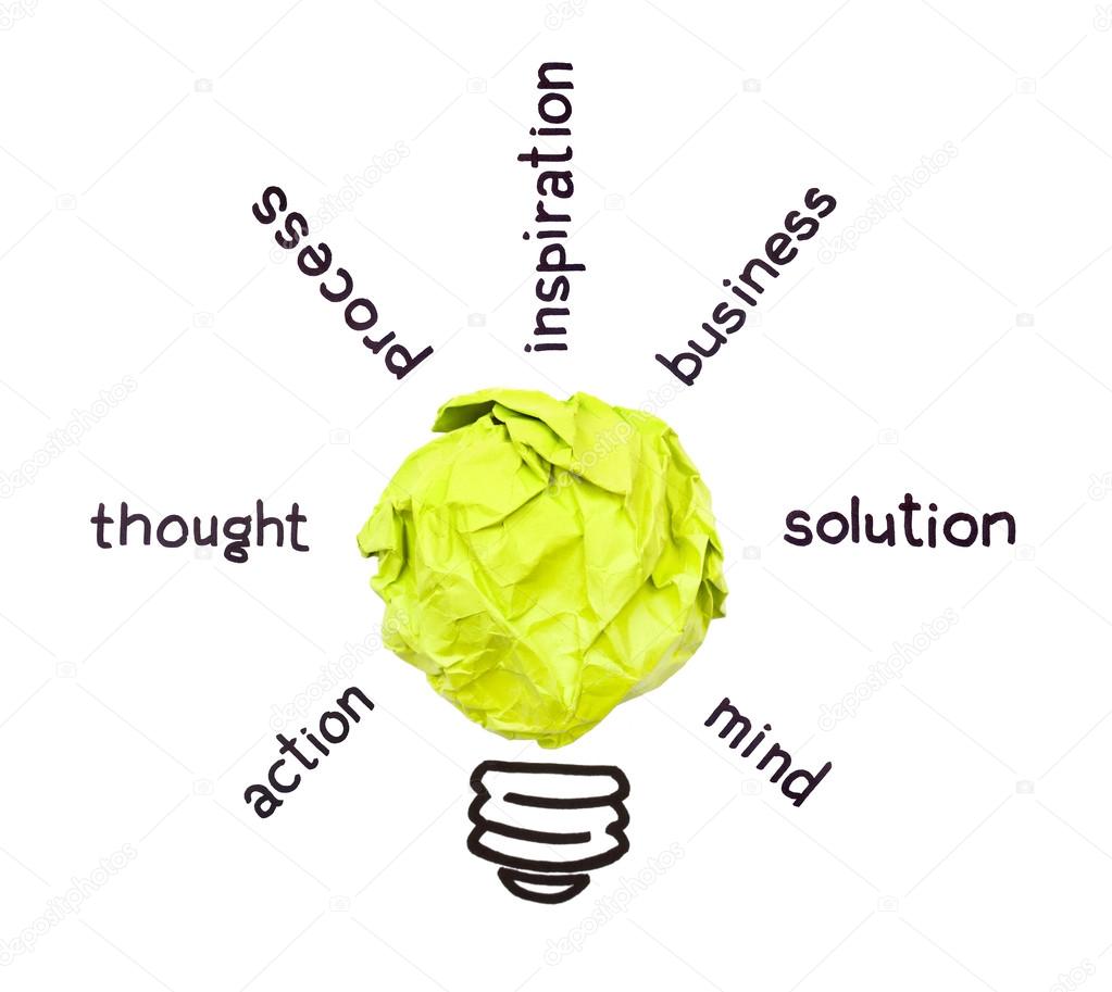 Concept crumpled paper light bulb metaphor for good idea ⬇ Stock Photo