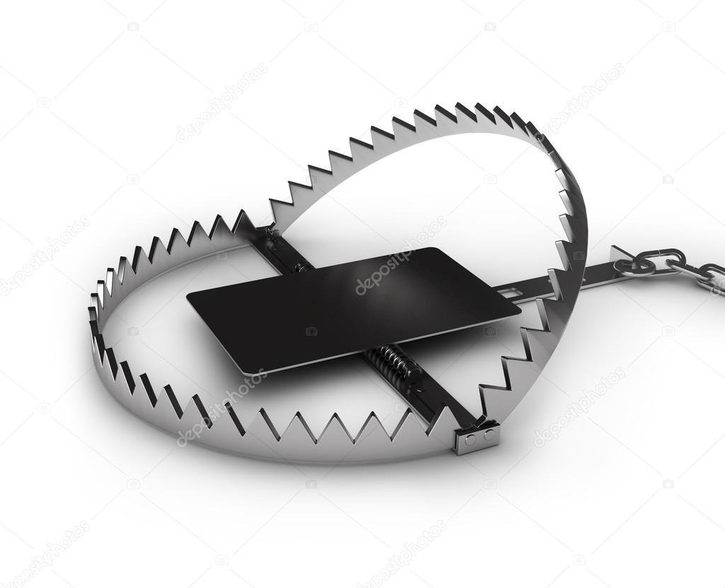 Steel bear trap, isolated on white background