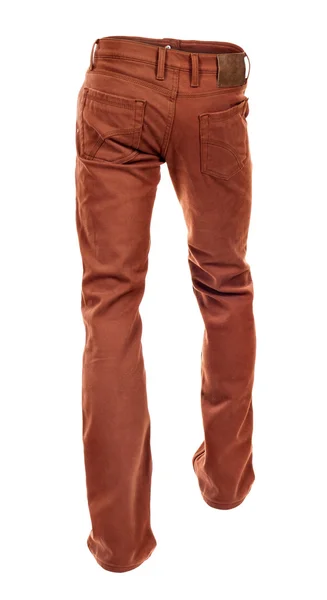 Zadní pohled prázdných hnědé džíny na bílém pozadí — Stock fotografie