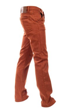 Beyaz bir arka plan üzerinde boş hacimli kahverengi kot pantolon