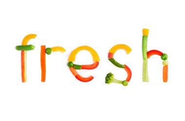 Beyaz bir arka plan üzerinde yazıt sebze