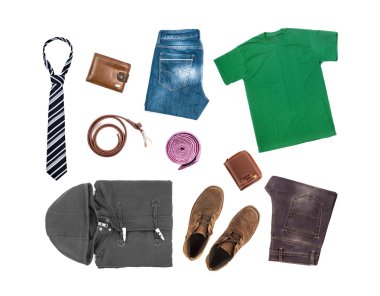 Beyaz arka plan üzerinde izole giyim koleksiyonu