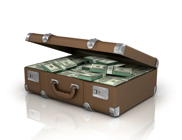 Old case full of hundred dollar bills.isolated with clipping — Stok Foto