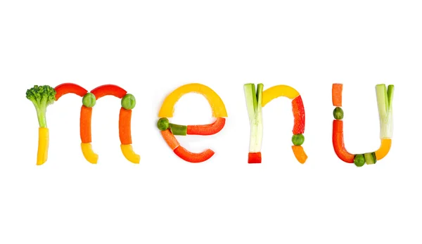 Inschrift Gemüse auf weißem Hintergrund — Stockfoto