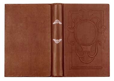 Vintage kahverengi kitap ile izole beyaz arka plan üzerinde kabartmalı