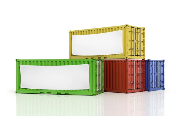 Stack of freight containers with blank white banner. — Stock Photo, Image