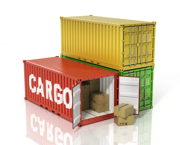 Open container met kartonnen dozen. Lading. — Stockfoto