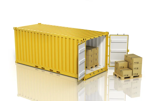 Öppen container med kartonger. Cargo. — Stockfoto