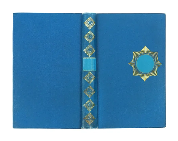 Capa de livro azul e dourado vintage isolada no fundo branco — Fotografia de Stock