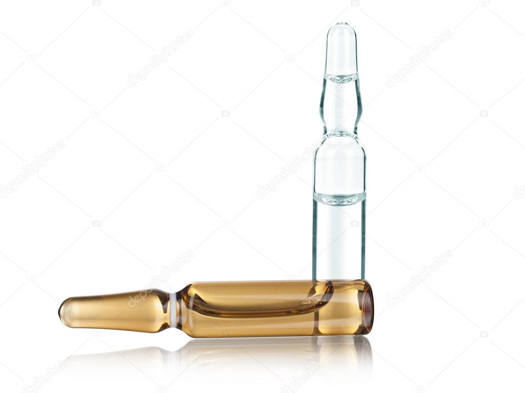 Medical ampoule with solution isolated on white background