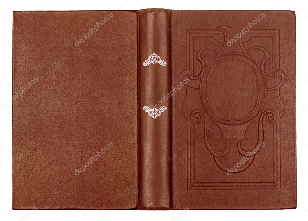 Vintage brown book with embossed on an isolated white background