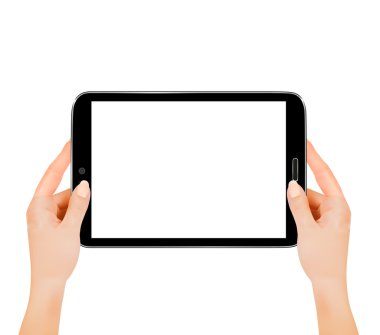 Dijital tablet bilgisayar holding eller. Vektör çizim