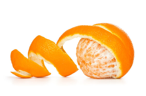 orange peeled skin on a white background