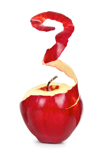 Ripe red apple with peeled skin on a white background — Stock Photo, Image