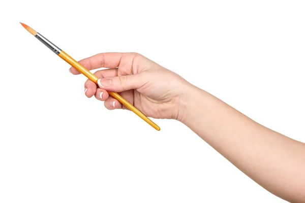 Hand zeichnet einen Pinsel auf einen isolierten weißen Hintergrund — Stockfoto