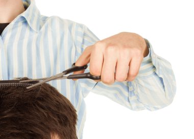 Beyaz üzerine elinde makas Kuaför