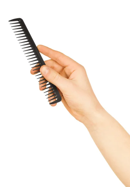 Hairbrush in the hand isolated on white — Stock Photo, Image