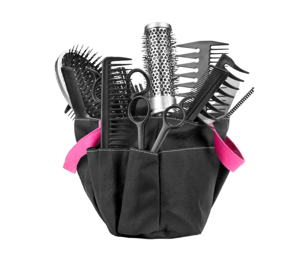 Hairdressing appliances and appliances for manicure in a bag on — Stock Photo, Image
