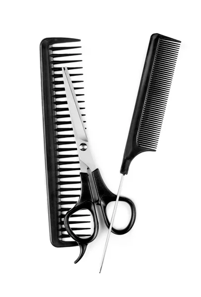 Combs and scissor on a white — Stock Photo, Image