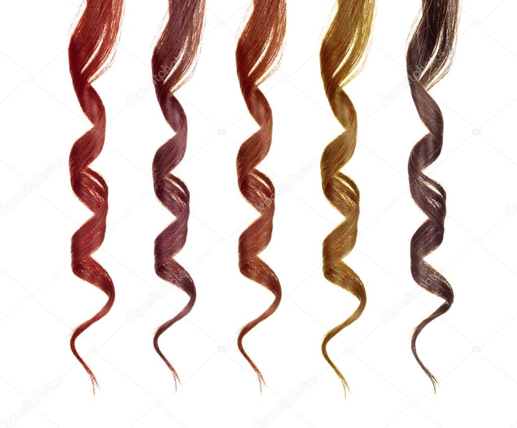 Colored strands of hair isolated on a white