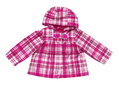 Bebek pembe kareli ceket izole bir beyaz zemin üzerine