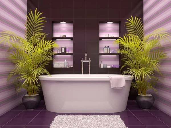 3D-Darstellung des Badezimmers mit Nischen in der Wand — Stockfoto