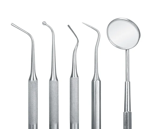 Juego de herramientas de equipos médicos metálicos para el cuidado dental de dientes —  Fotos de Stock