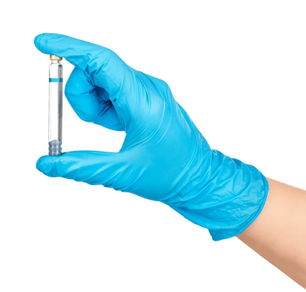Dentist holding a vial of anesthetic lidocaine on isolated white — Stock Photo, Image