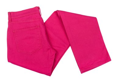 parlak pembe kot izole beyaz arka plan üzerinde katlanmış