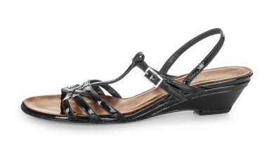 Beyaz arka plan üzerinde izole kadın sandalet siyah