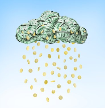 Dollar coins falling from the clouds clipart
