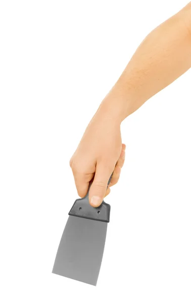 Hand holding trowel on a white — Stock Photo, Image