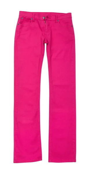 Яскраві рожеві джинси ізольовані на білому тлі — стокове фото