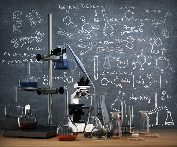 Chemistry laboratory concept. Laboratory chemical test tubes and