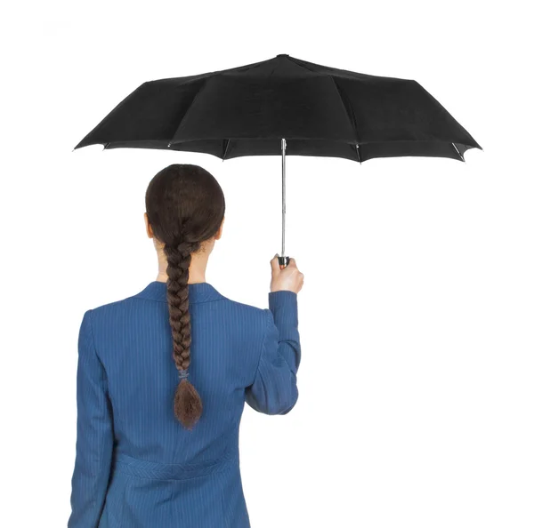 Fille avec un parapluie sur un fond blanc — Photo