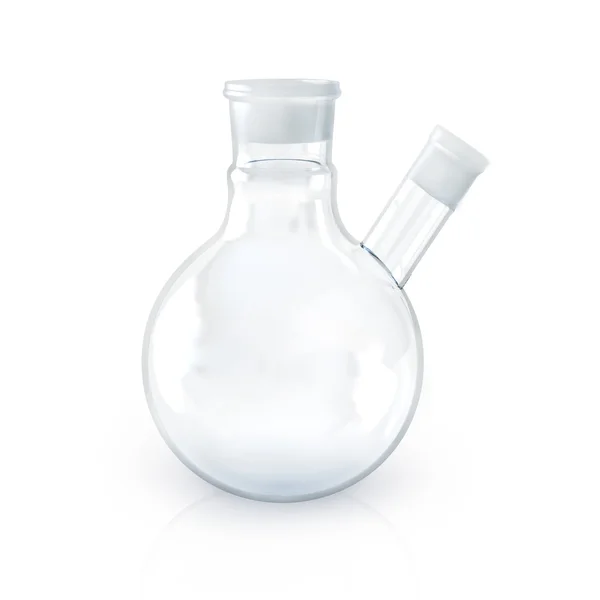 Laboratory object of chemistry glassware with two hole on white — Stock Photo, Image