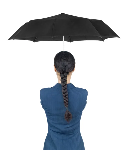 Дівчина з парасолькою на білому тлі — стокове фото