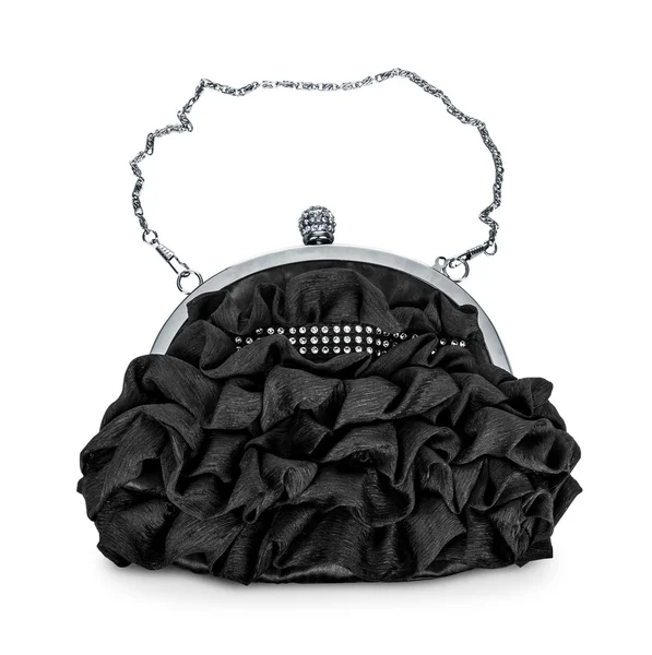 'S avonds zwarte handtas met zilveren ketting geïsoleerd op witte backgr — Stockfoto