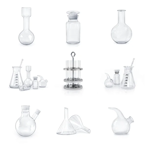 Набір лабораторного скляного посуду на білому фоні . — стокове фото