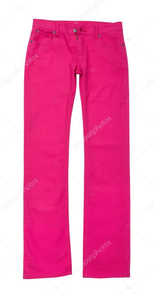 bright pink jeans isolated on white background