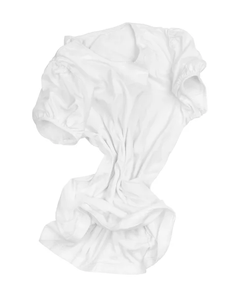 Бланк белая футболка на ходу в воздухе на изолированном белом — стоковое фото