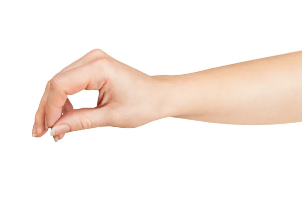 Female hand holding something isolated on white background — Stock Photo, Image