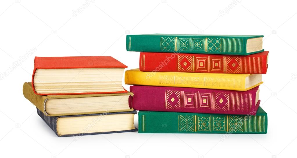 stack of old books isolated on white background