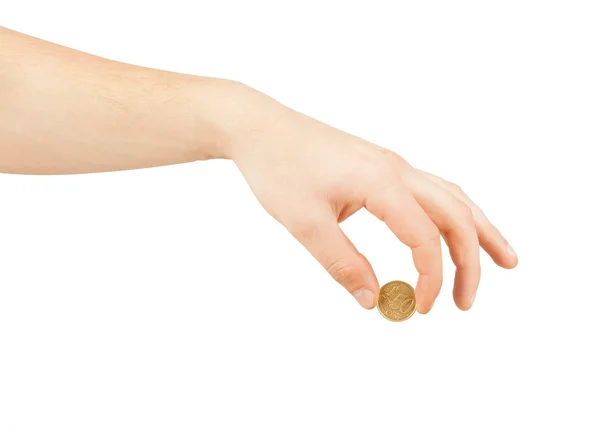 Χέρι με κέρματα που απομονώνονται σε λευκό — Φωτογραφία Αρχείου