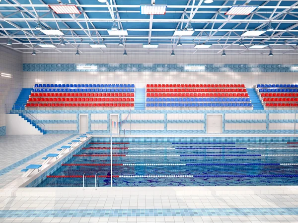 3d illustration of interior of public swimming pool