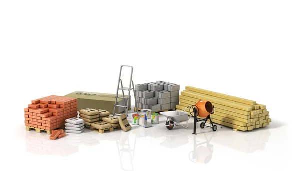 Construction materials on the wtite background. — Stock Photo, Image