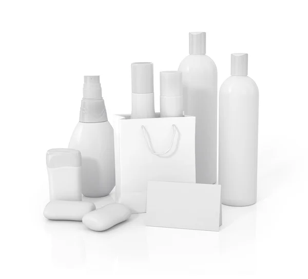 White cosmetische containers geïsoleerd op wit — Stockfoto